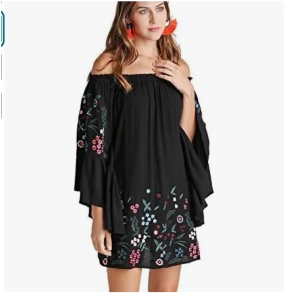 UMGEE Floral Embroidered Black Off-Shoulder DRESS Women’s size 1XL
